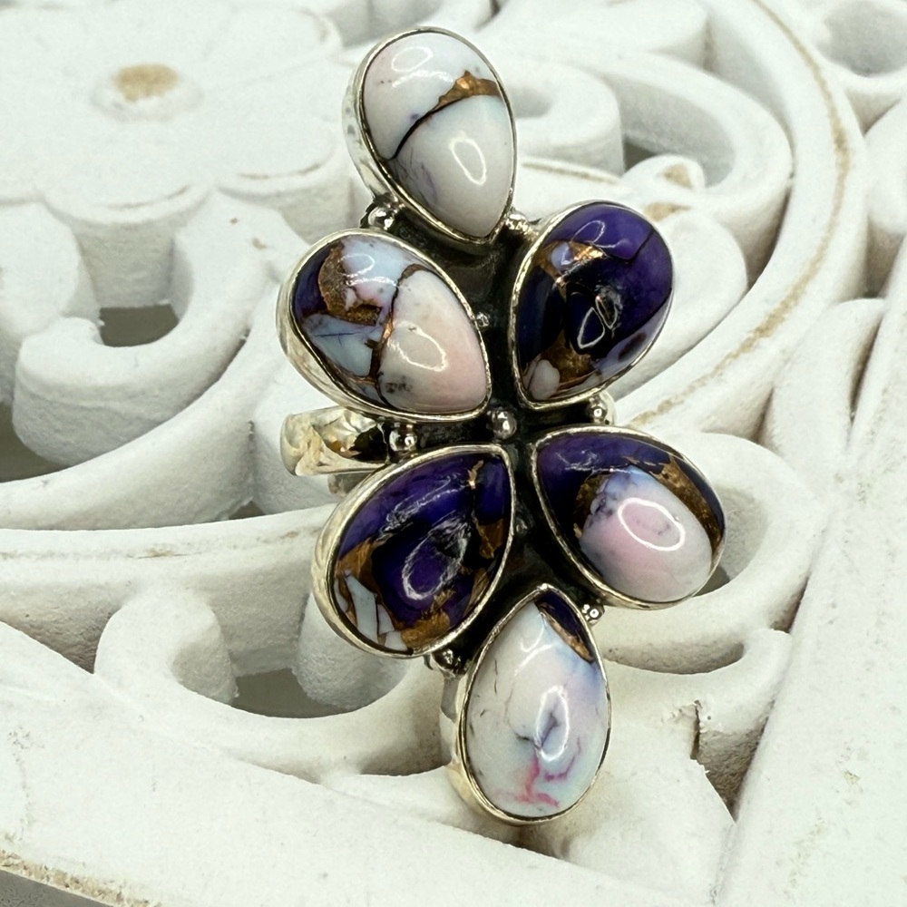 Sterling Silver Purple Dahlia Statement Ring – Size 8 Adjustable